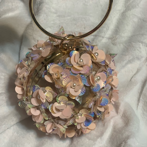 Mini ELEGANT Sequin Flower Round Evening Bag - Picture 5 of 7